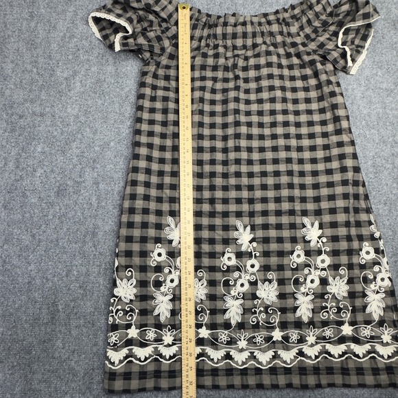 Uncle Frank Dress S Gray White Gingham Embroidered Off Shoulder Cottage Vacation - Picture 8 of 10